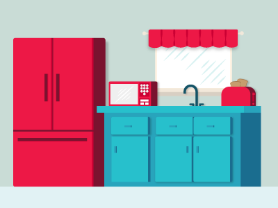 Kitchenette microwave toaster sink fridge illustrator kitchen