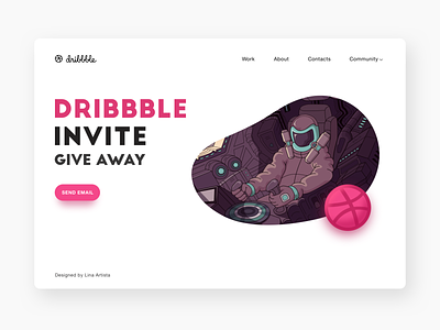 Dribbble invite design giveaway illustration invite sketch space spaceship ui vector