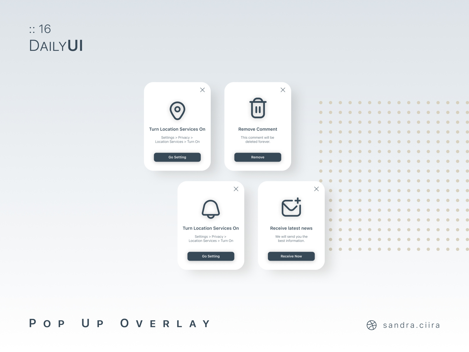 The Daily UI Challenge #016 Pop Up Overlay by Sandra Lau on Dribbble