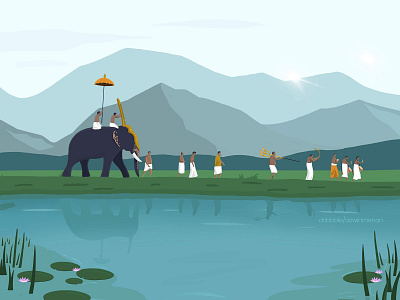 Discovering Kerala aswin elephant flat hindu illustration india indian kerala landscape malayalam menon mountains painting