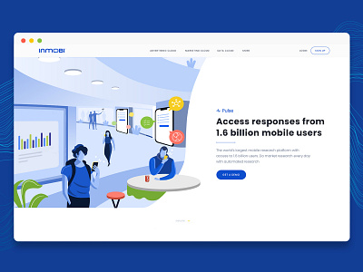 Illustration and UI for InMobi Pulse abstract aswin character design illustration landing page layout minimal phone pulse survey ui ux vector