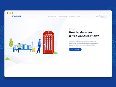 Illustration and UI for InMobi's Contact Us Page abstract aswin character contact design illustration landing page layout minimal phone phone booth survey ui ux vector