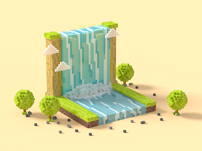 Waterfall 3d creative design illustration magicavoxel nature vector vote voxel waterfall