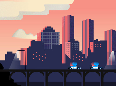 Pangea App 2d 2dart animation app city crime design filmnoire illustration justice police sunset vector view