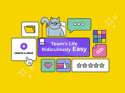 Teams life 2d app branding cat comics design explainervideo illustration sales startup tech ui ux vector website yellow