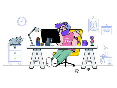 Office guy 2d branding cat design illustration office sad sales startup techlife tired ui ux vector work