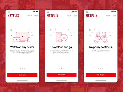 Netflix app onboarding design app design app onboarding entertainment mobile ui netflix netflix app onboarding illustration onboarding screen onboarding ui product design red redesign redesign concept streaming app uiuxdesign