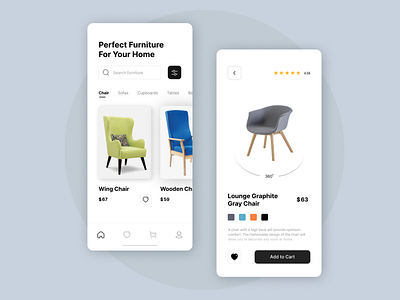 Furniture App UI Design app app design chair app clean ui design furniture furniture app furniture store ios app mobile ui online shop online store ui ui design uiux