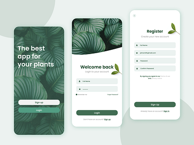 Plant App - Sign up/ Login UI application ui ecommerce app green login screen minimal app mobile app design nature plant plant app plants signup signup page ui ux white