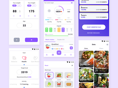 Yamfit - Fitness app (UI) android app design app app design application branding buttons clean clean ui design fintess food app graphics logo meal planner meals navigation navigation bar ui ux wizzard