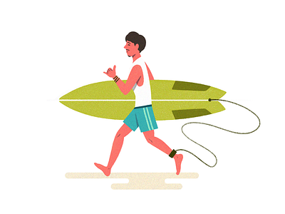 Shaka brah character editorial illustration running surfboard surfer surfing swim sydney
