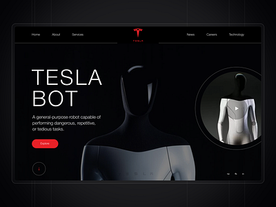 Tesla Bot. UI Design black dark dark theme landing shot tesla ui ui design uiux ux design webdesign