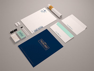 Polston Davis Realty Collateral Designs branding business cards folder gold foil identity letterhead logo mockup realtor stationery