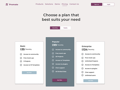 Pricing page design typography ui website
