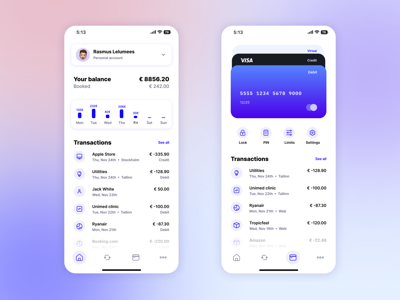 Finance app concept by Rasmus Lelumees on Dribbble