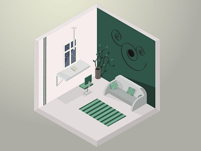 Room design green mood illustration room design vector