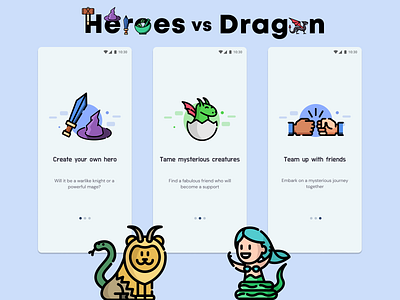 Daily UI 23/100 - Onboarding android app branding dailyui design figma game graphic design heroes vs dragon card game illustration logo typography ui ux vector