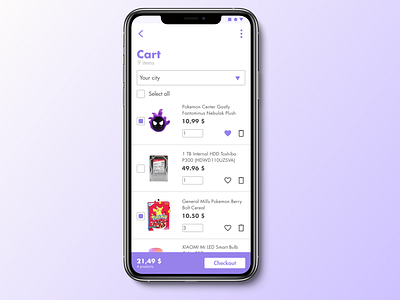 Daily UI 58/100 - Shopping Cart app branding cart checkout dailyui design figma illustration marketplace products shop shopping shopping cart ui ux