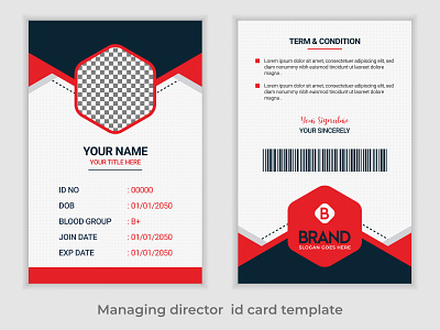Managing director id card template with minimalist elements business
