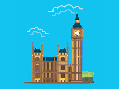 Big Ben and a blue sky architecture graphic art illustration lines london minimalistic sticker uk vector