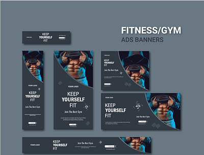 Gym & Fitness Google Banner Ads banner banner ads design google ads google banner ads graphic design illustration