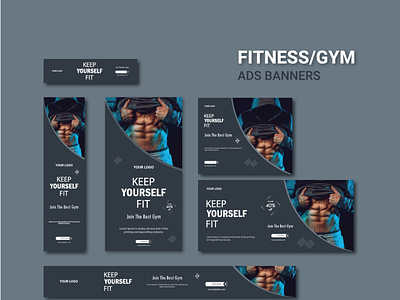 Gym & Fitness Google Banner Ads banner banner ads design google ads google banner ads graphic design illustration
