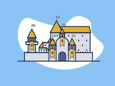The castle age arms build castle cityguide design flag illustration knight lion middle ages poland tower vector yellow