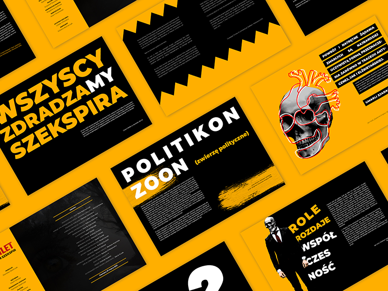 The Hamlet flyer broshure future crazy wather tie black suits suit skeleton typography branding vector illustration design yellow minimalist poznan poland