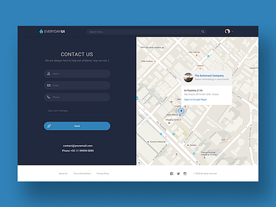 Contact Page UI blue contact design form map pin ui web