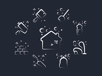 Construction and cleaning Iconography cleaning construction design icon set icons illustration ui vector