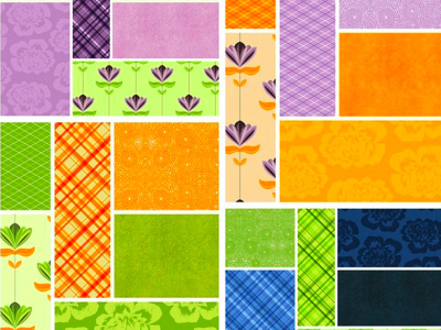 Boquet Pattern Set color green navy orange patterns purple