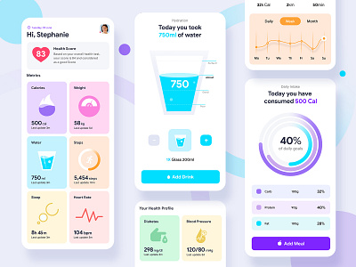 Health and Fitness Tracker colorful conceptual design fitness flatdesign health tracker ui ux