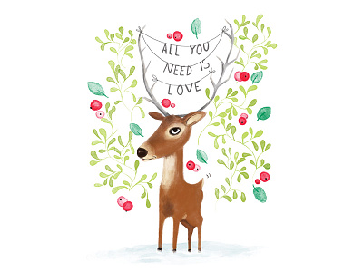 Christmas love deer animals beatles christmas deer forest illustration love postcard seasonal thebeatles