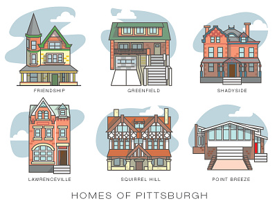 Homes of Pittsburgh architecture buildings homes icon illustraction pittsburgh sketch vector