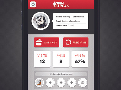 User Profile app design grey iphone profile red ui user wip