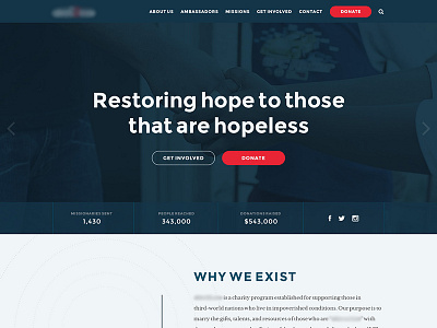 Charity Homepage Mockup blue clean design flat minimal minimalist red web web design web layout web ui website