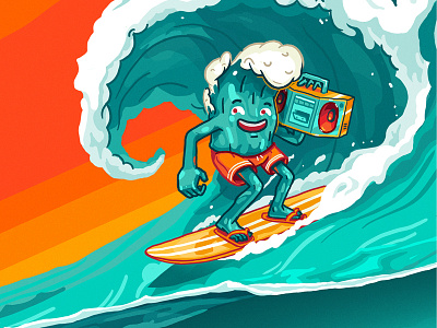Flow ridding the wave character festival flow illustration karton music ocean riding sea tron surfing wave