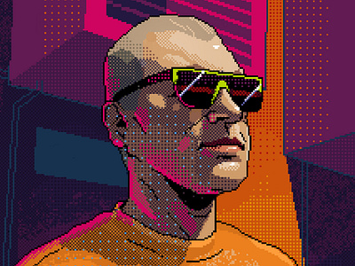 OZ "Neon City" cd art cover design hiphop illustration pixel pixelart portrait tronkarton