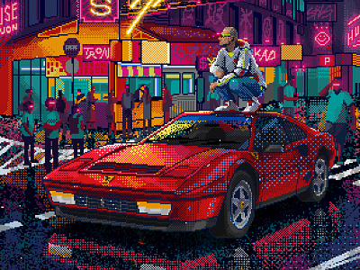 OZ "Neon City" album cover design ferrari future hiphop illustration pixel pixelart tronkarton