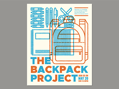 The Backpack Project Poster 01 backpack bag crayon education fundraising monoweight pencil poster print school tools typography