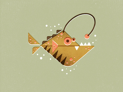 Anglerfish animal fish handdrawn illustration illustrator print retro sea creature textures