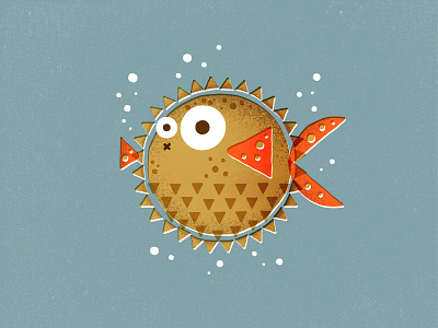 Pufferfish animals drawing fish geometric handmade illustration sea creature textures