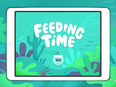 Feeding Time children fish game illustration kids screen splash ui vector water