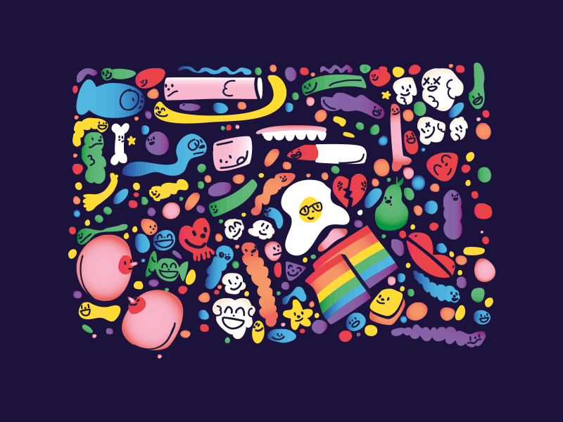 Rainbow treats characters gif illustration vectors