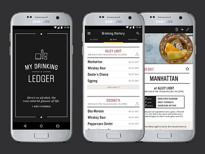 My Drinking Ledger app design cocktail design drinks mobile product design recipe redesign ui uiux