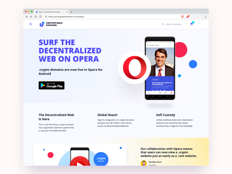 Unstoppable Domains - Opera landing page opera unstoppable domains