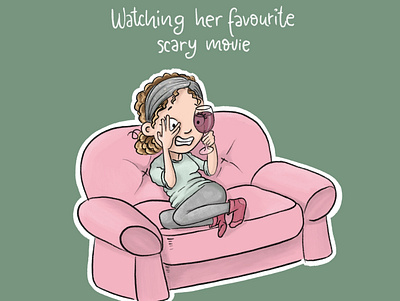 Mini Me watching the scary movie funny draw illustration