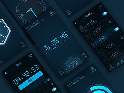Alarm Clock - iOS App alarm app application clock dark interface ios iphone timer ui
