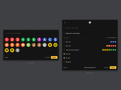 Subway Picker for Web dark dark mode modal picker popover real estate ui web design webdesign