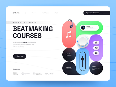 Beatmaking Courses beat beatmaking concept courses design digital graphic design headphones hip hop illustration interface music rap trend trendy typography ui ux waves web